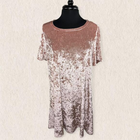 POL Blush Pink Crushed Velvet Shift Dress Size Large – Y2K Retro Glam Holiday - Picture 5 of 8